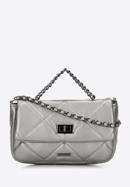 Women's quilted faux leather flap bag, silver, 97-4Y-228-1S, Photo 1