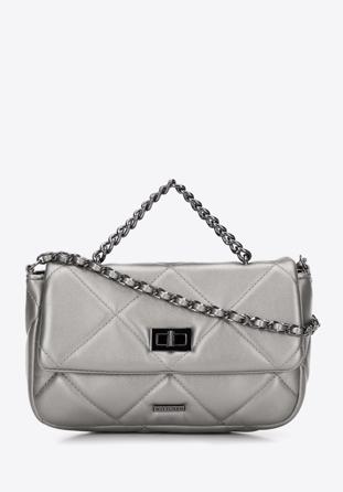 Women's quilted faux leather flap bag, silver, 97-4Y-228-S, Photo 1