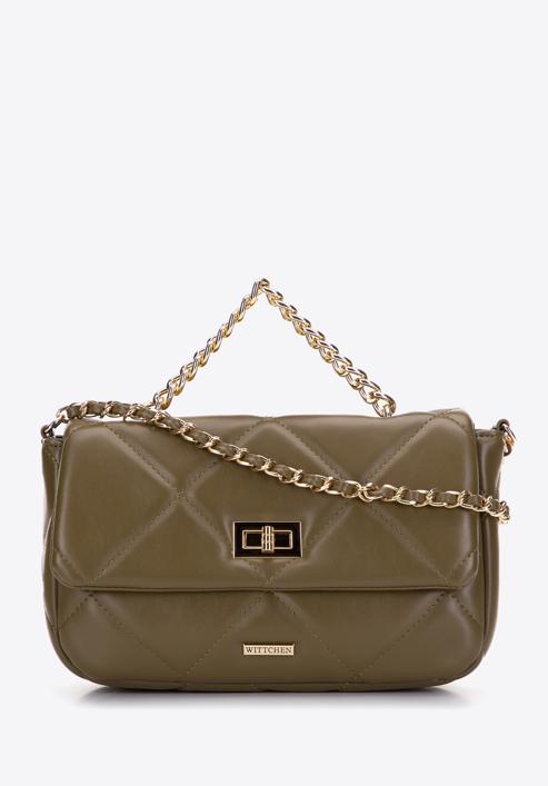 Women's quilted faux leather flap bag, green, 97-4Y-228-1S, Photo 1