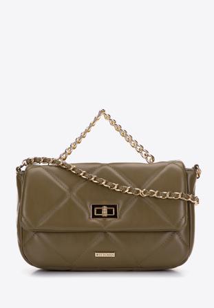 Women's quilted faux leather flap bag, green, 97-4Y-228-Z, Photo 1