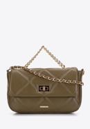 Women's quilted faux leather flap bag, green, 97-4Y-228-1S, Photo 1