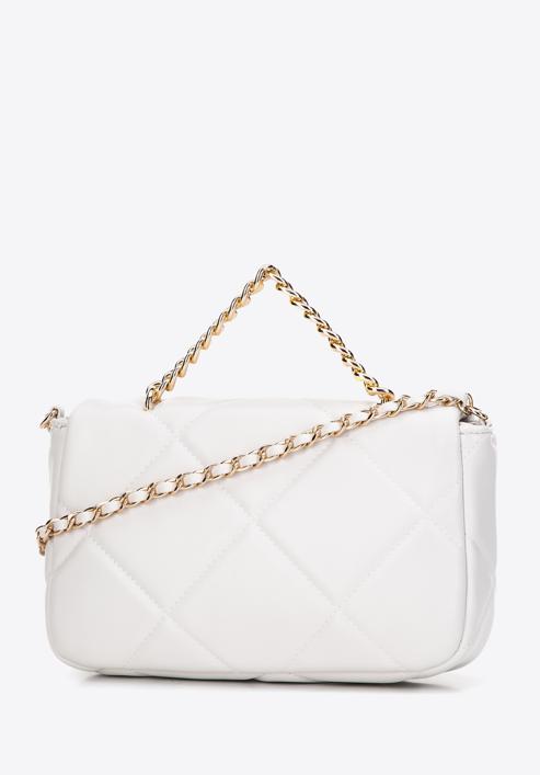 Women's quilted faux leather flap bag, off white, 97-4Y-228-0, Photo 2