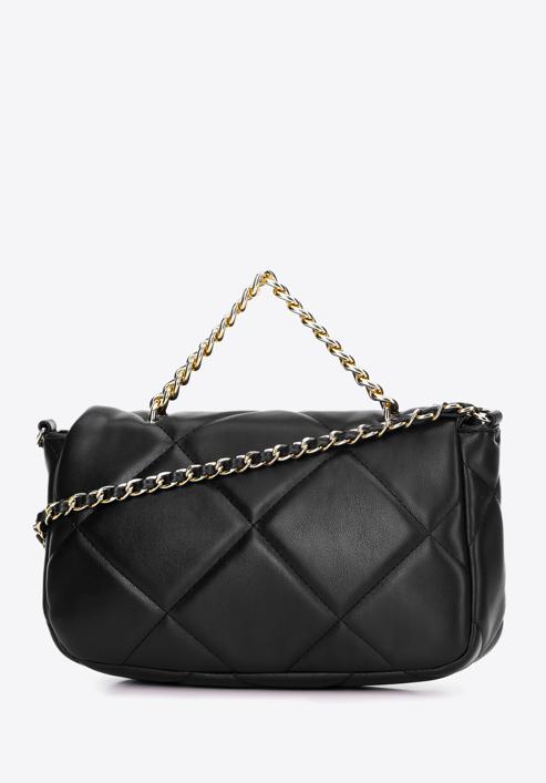 Women's quilted faux leather flap bag, black-gold, 97-4Y-228-9, Photo 2
