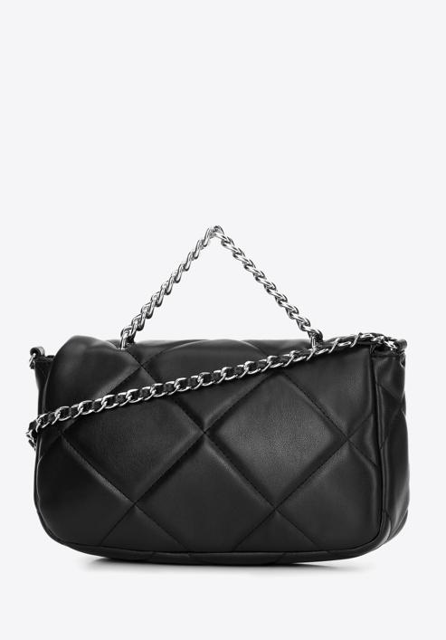 Women's quilted faux leather flap bag, black-silver, 97-4Y-228-9, Photo 2
