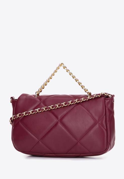 Women's quilted faux leather flap bag, burgundy, 97-4Y-228-4, Photo 2