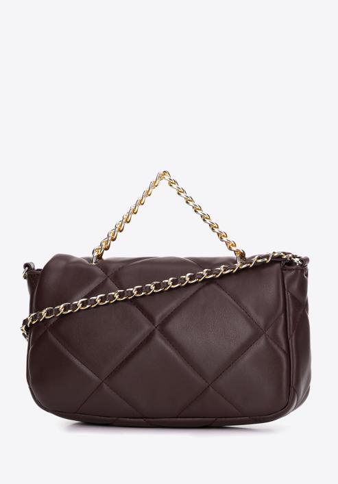 Women's quilted faux leather flap bag, dark brown, 97-4Y-228-9, Photo 2