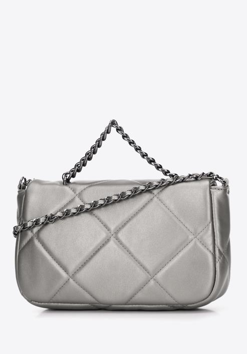 Women's quilted faux leather flap bag, silver, 97-4Y-228-1S, Photo 2
