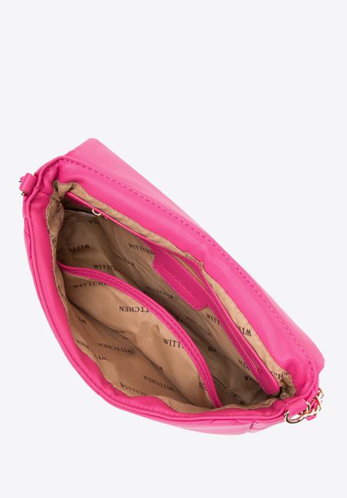 Damska torebka pikowana w kwadraty na łańcuszku mała, różowy, 97-4Y-228-P, Zdjęcie 3