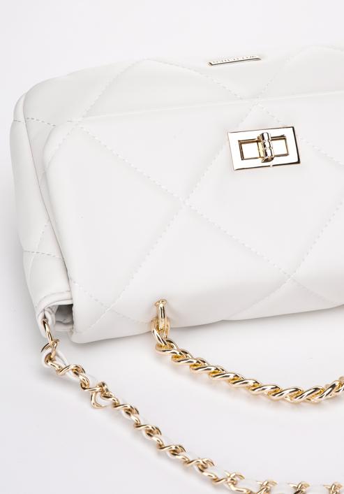 Women's quilted faux leather flap bag, off white, 97-4Y-228-0, Photo 4