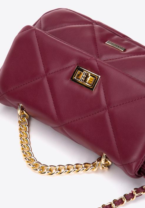 Women's quilted faux leather flap bag, burgundy, 97-4Y-228-4, Photo 4