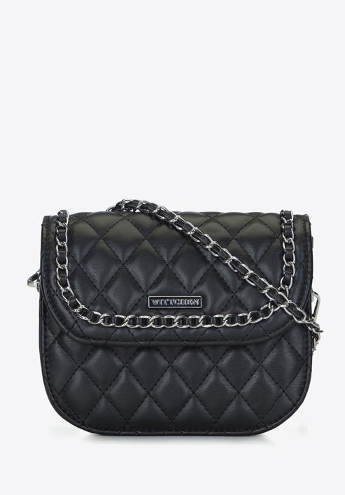 Quilted faux leather flap bag, black, 93-4Y-215-2, Photo 1