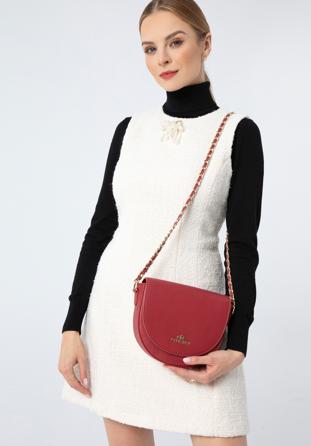 Women's leather saddle bag with a chain shoulder strap, red, 97-4E-005-3, Photo 1