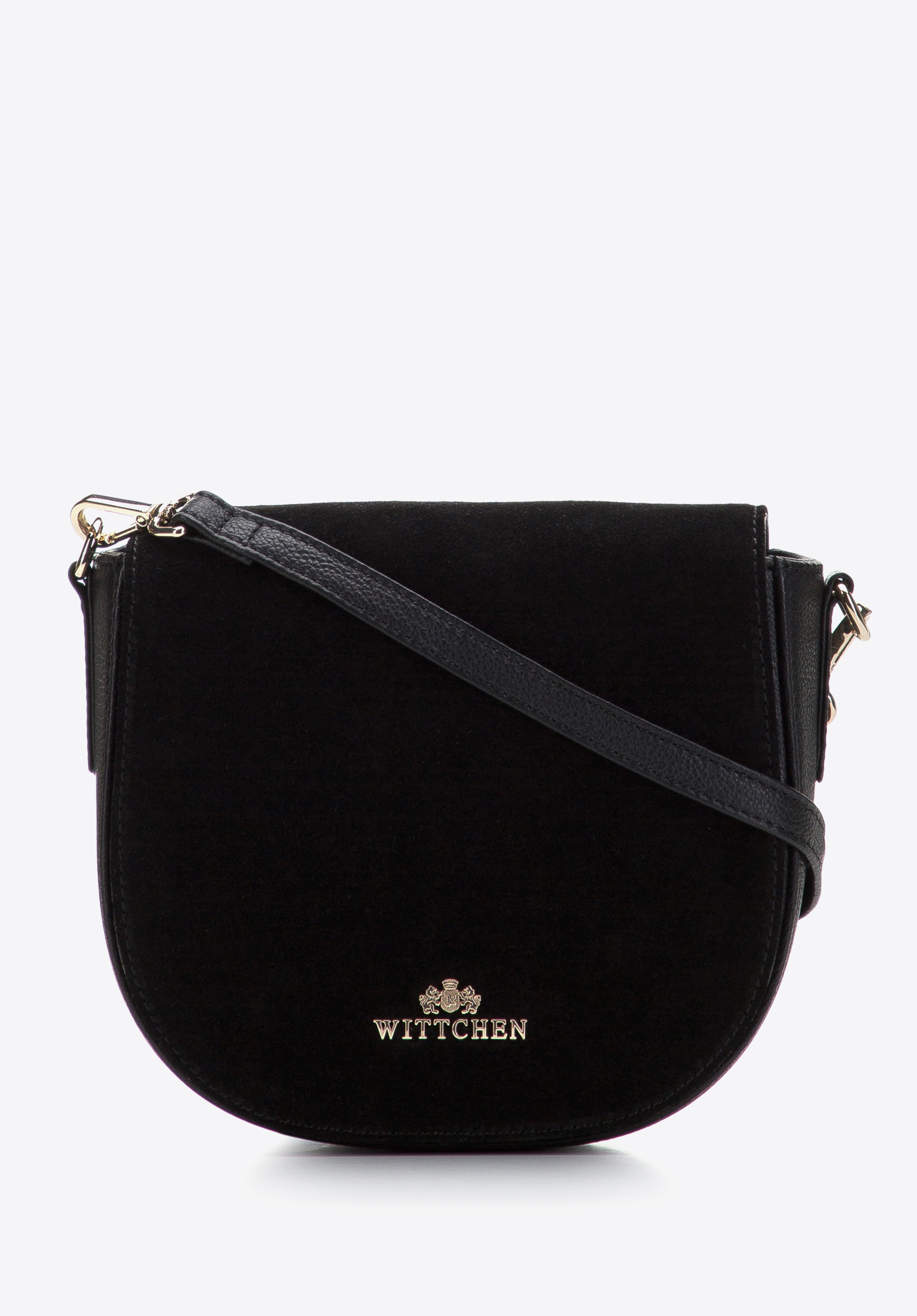 Damska torebka saddle bag z dwóch rodzajów skór, czarny, 97-4E-011-1, Zdjęcie 1