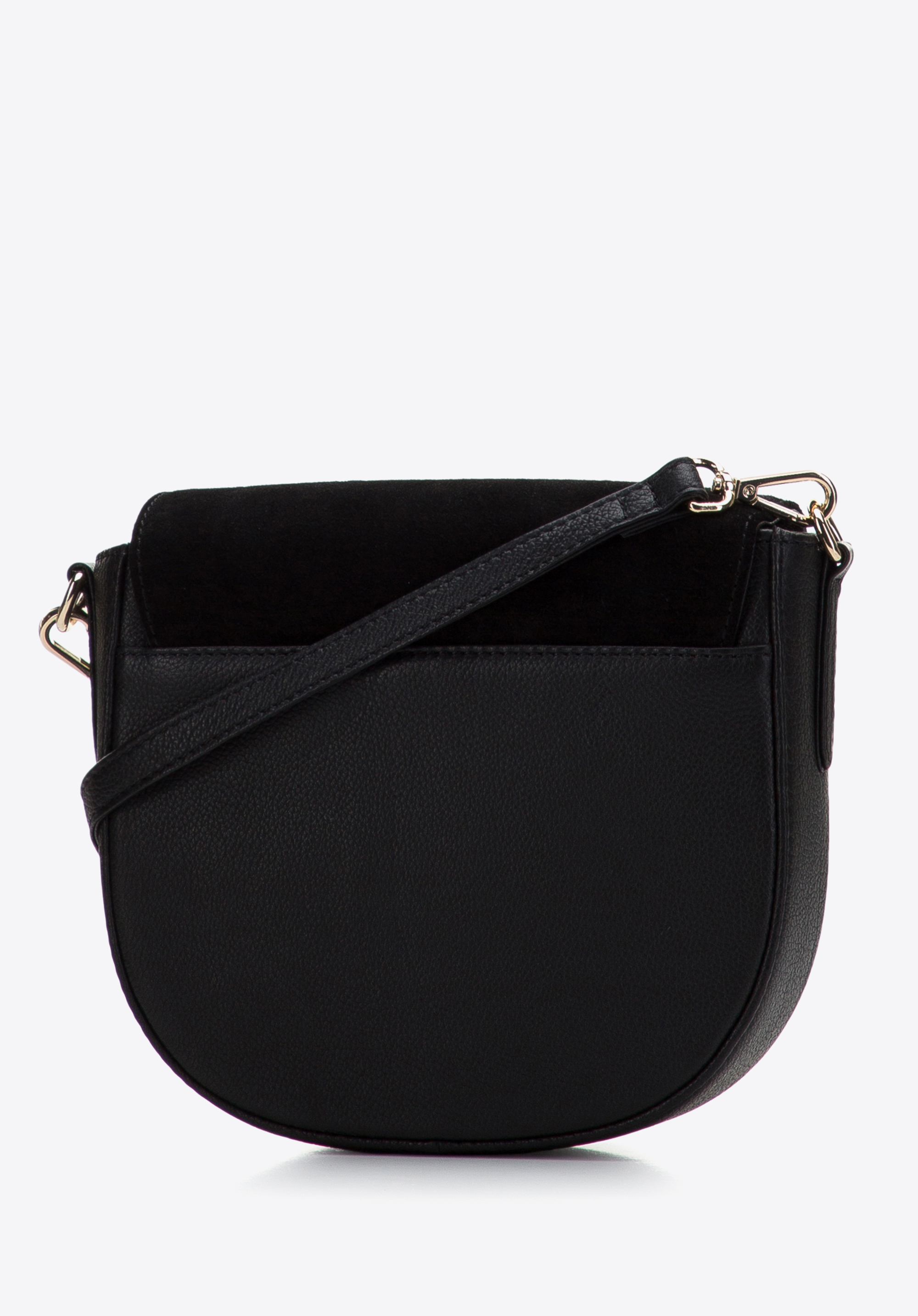 Damska torebka saddle bag z dwóch rodzajów skór, czarny, 97-4E-011-1, Zdjęcie 1