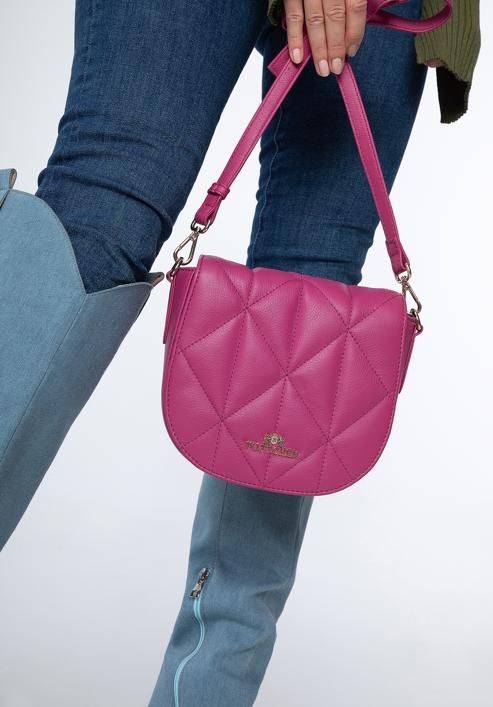 Damska torebka saddle bag z pikowanej skóry, różowy, 97-4E-012-P, Zdjęcie 15