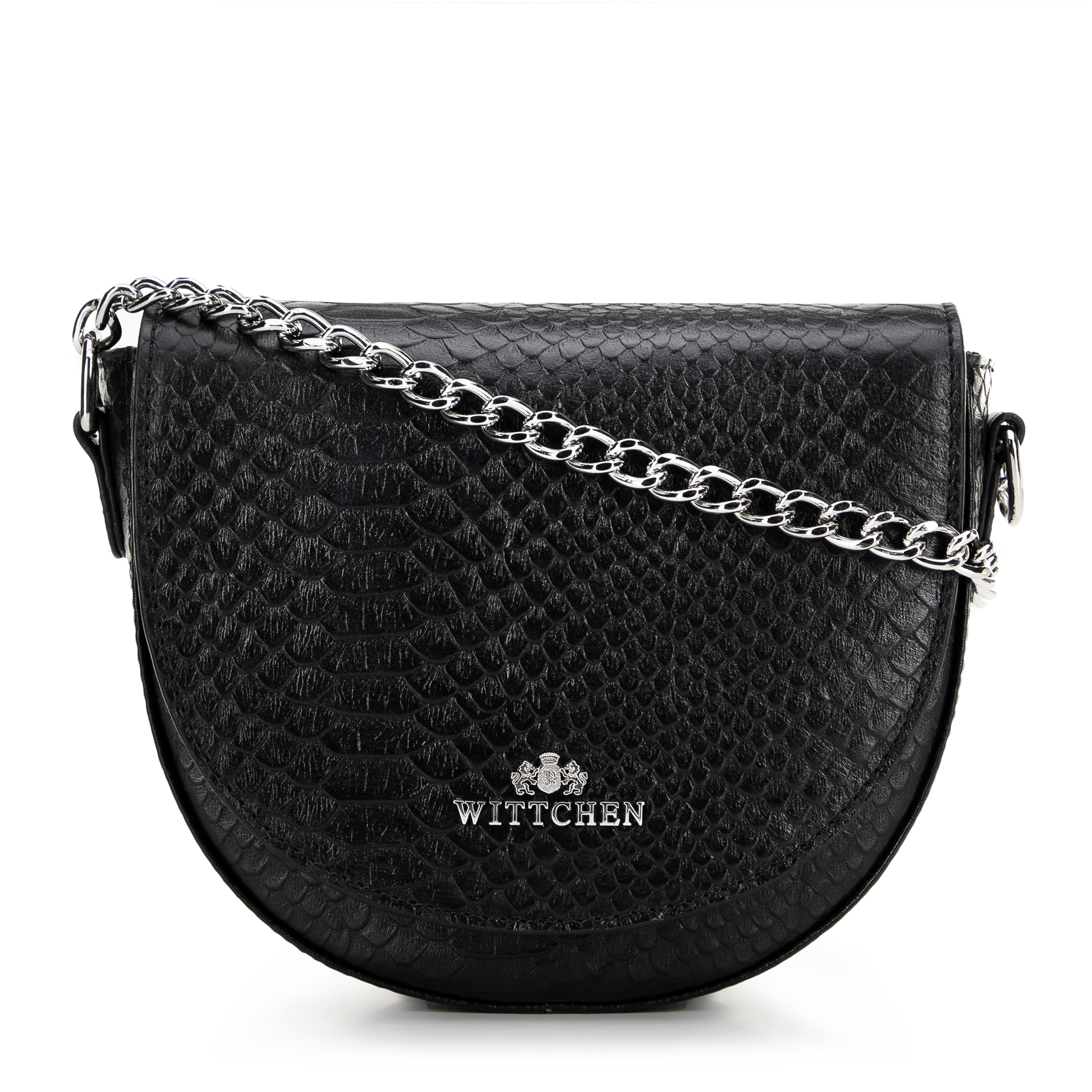 Dámska kožená kabelka typu saddle bag z croco kože čierno-strieborná 99-4E-021-1S