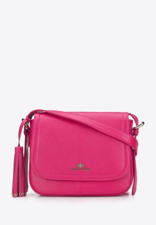Women's leather saddle bag with tassel detail, pink, 95-4E-023-3, Photo 1