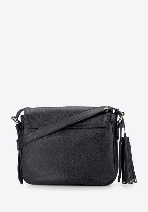 Women's leather saddle bag with tassel detail, black, 95-4E-023-3, Photo 2