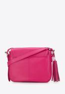 Women's leather saddle bag with tassel detail, pink, 95-4E-023-3, Photo 2