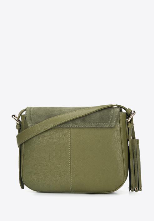 Women's leather saddle bag with tassel detail, green, 95-4E-023-3, Photo 2