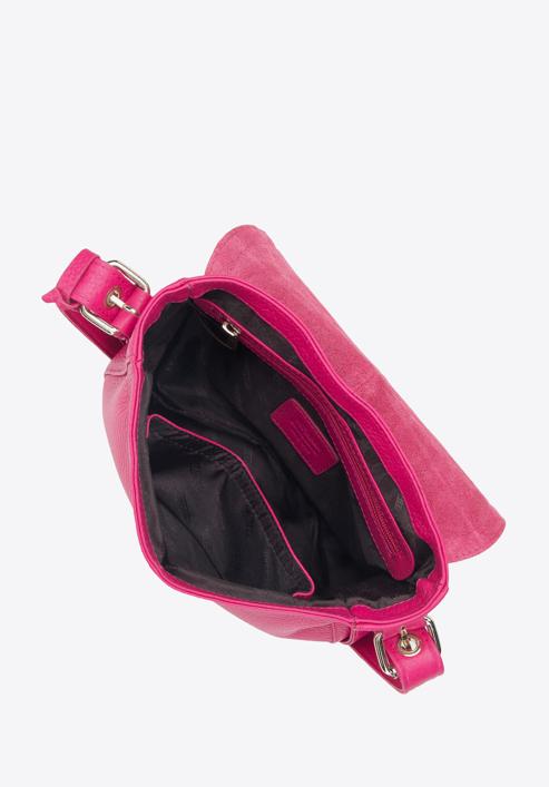 Women's leather saddle bag with tassel detail, pink, 95-4E-023-3, Photo 3