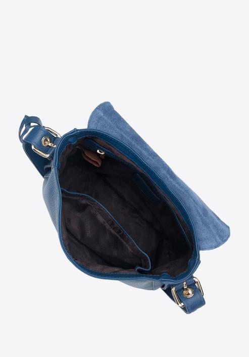 Women's leather saddle bag with tassel detail, dark blue, 95-4E-023-3, Photo 3