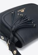 Women's leather saddle bag with tassel detail, black, 95-4E-023-3, Photo 4