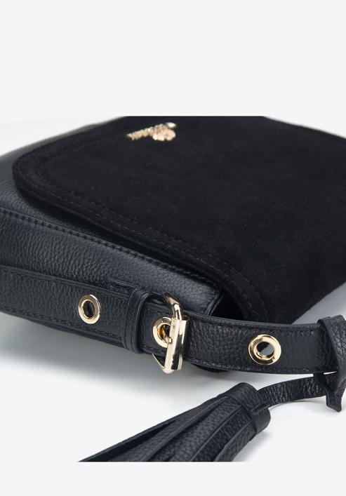 Damska torebka saddle bag ze skóry mała, czarno-złoty, 95-4E-023-3, Zdjęcie 4