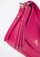 Women's leather saddle bag with tassel detail, pink, 95-4E-023-3, Photo 4