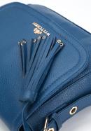 Women's leather saddle bag with tassel detail, dark blue, 95-4E-023-3, Photo 4