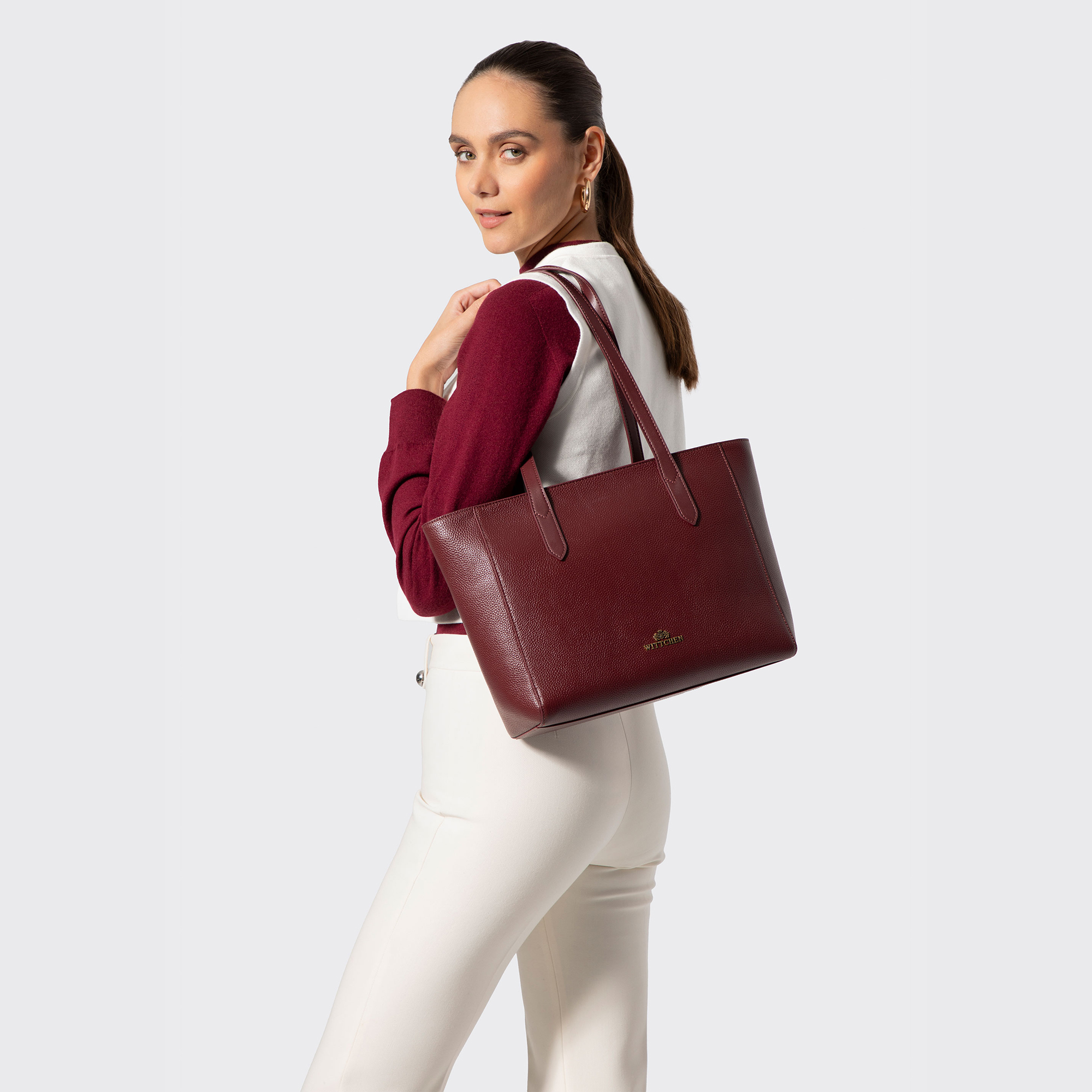 Bordová dámska shopper kabelka Wittchen z prírodnej kože, Vyberte variant bordová