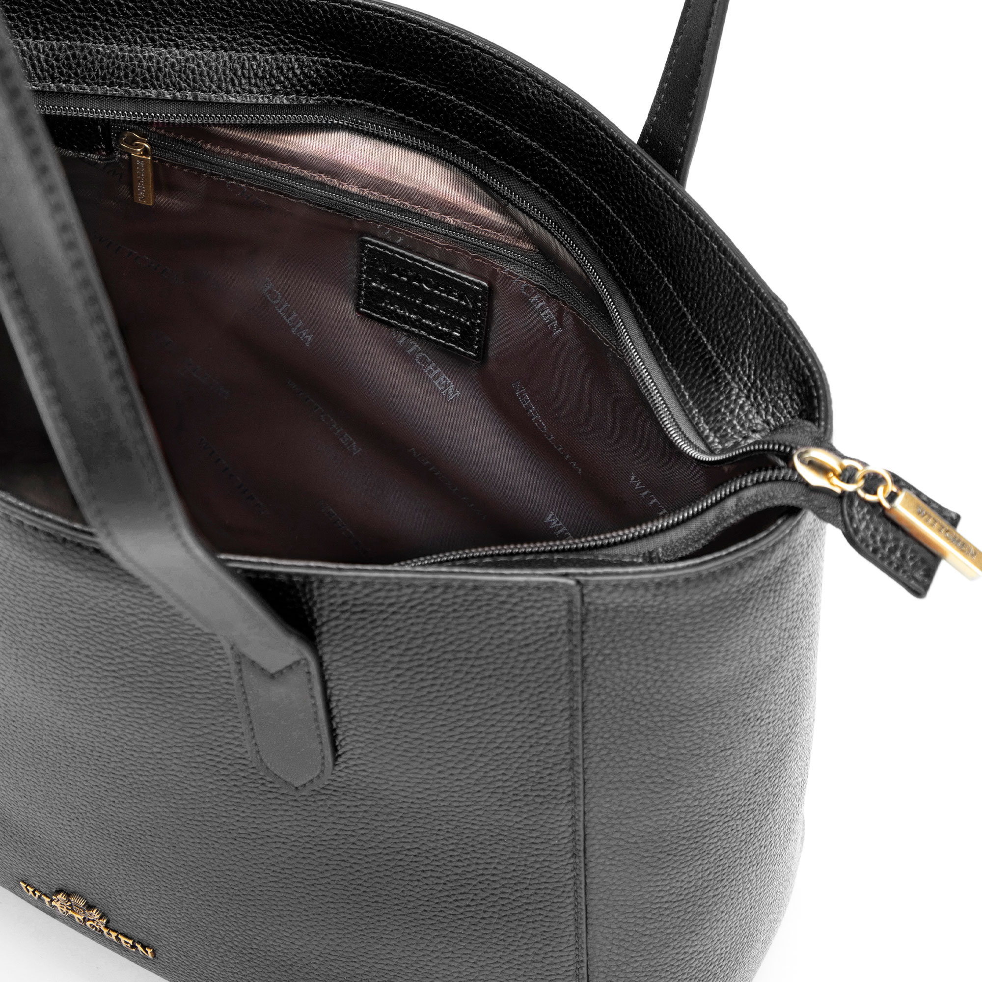 Čierna dámska shopper kabelka Wittchen z prírodnej kože s originálnym vzhľadom, Vyberte variant čierna