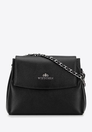 Women's leather chain shoulder strap handbag, black, 95-4E-632-1, Photo 1
