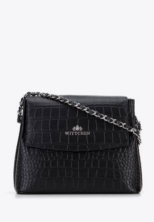 Women's leather chain shoulder strap handbag, black-silver, 95-4E-632-11, Photo 1