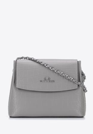 Women's leather chain shoulder strap handbag, grey, 95-4E-632-8, Photo 1