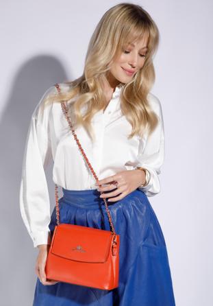 Women's leather chain shoulder strap handbag, orange, 95-4E-632-6, Photo 1