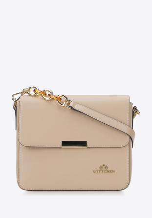 Leather flap bag with decorative chain shoulder strap, beige, 95-4E-617-9, Photo 1