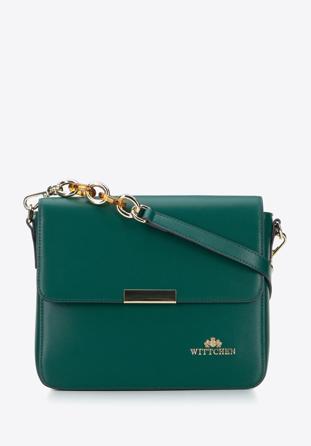 Leather flap bag with decorative chain shoulder strap, green, 95-4E-617-Z, Photo 1