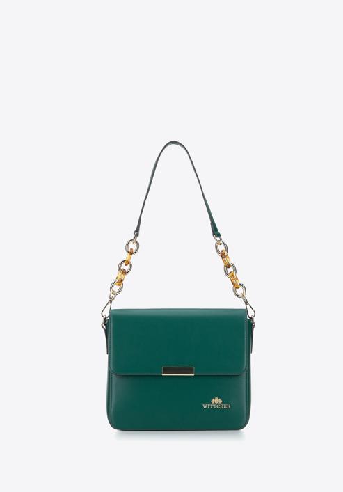 Leather flap bag with decorative chain shoulder strap, green, 95-4E-617-9, Photo 2