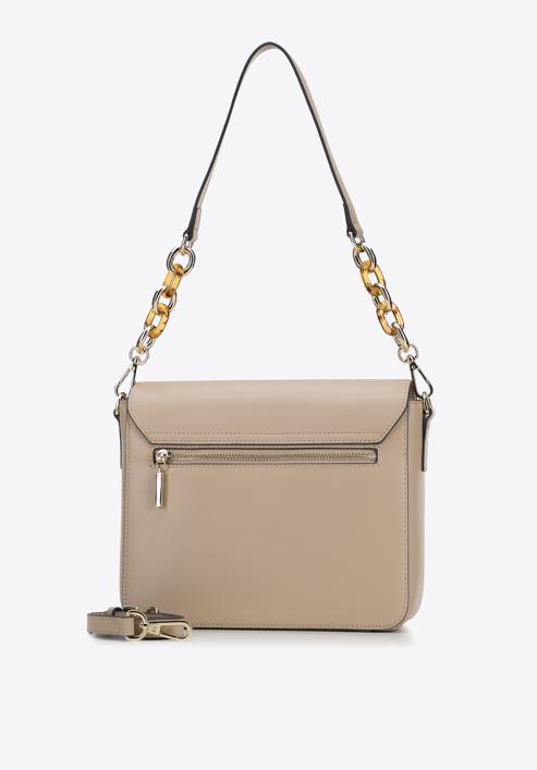 Leather flap bag with decorative chain shoulder strap, beige, 95-4E-617-9, Photo 3