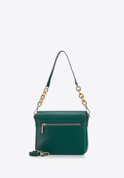 Leather flap bag with decorative chain shoulder strap, green, 95-4E-617-9, Photo 3