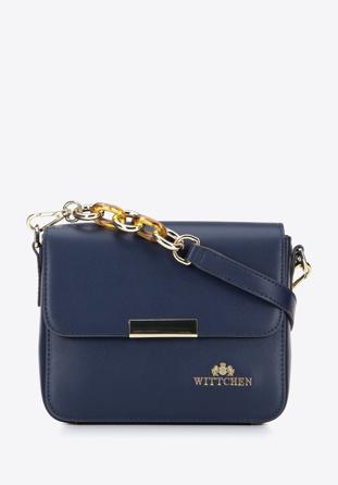 Leather handbag, navy blue, 95-4E-618-7, Photo 1