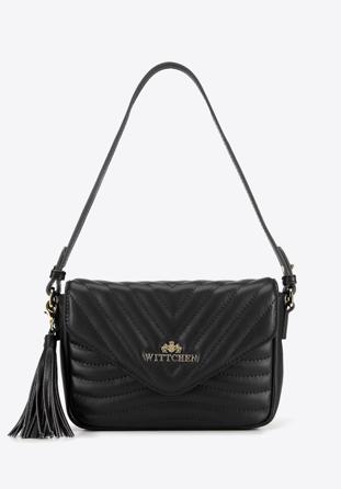 Leather quilted flap bag with tassel detail, black, 95-4E-620-1, Photo 1