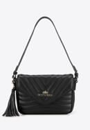 Leather quilted flap bag with tassel detail, black, 95-4E-620-4, Photo 1