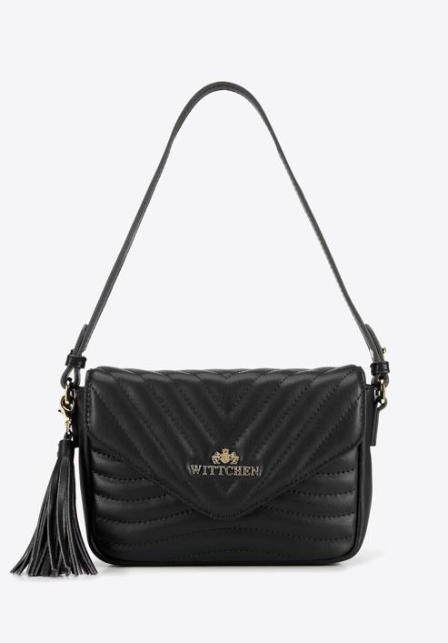 Leather quilted flap bag with tassel detail, black, 95-4E-620-3, Photo 1
