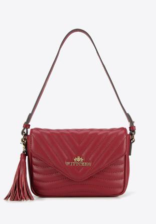 Leather quilted flap bag with tassel detail, burgundy, 95-4E-620-3, Photo 1