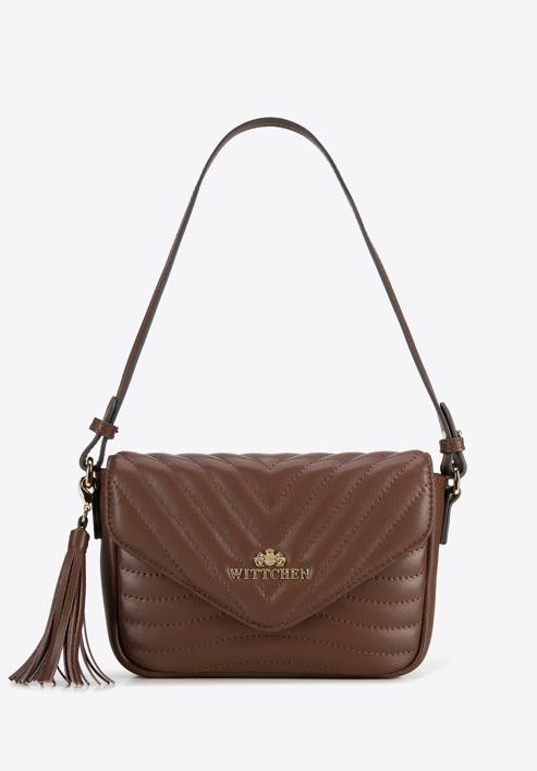 Leather quilted flap bag with tassel detail, brown, 95-4E-620-1, Photo 1
