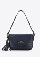 Leather quilted flap bag with tassel detail, dark navy blue, 95-4E-620-4, Photo 1