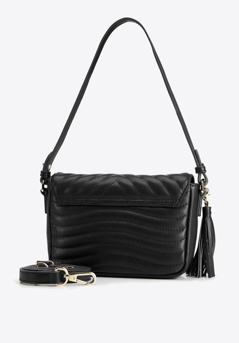 Leather quilted flap bag with tassel detail, black, 95-4E-620-3, Photo 2