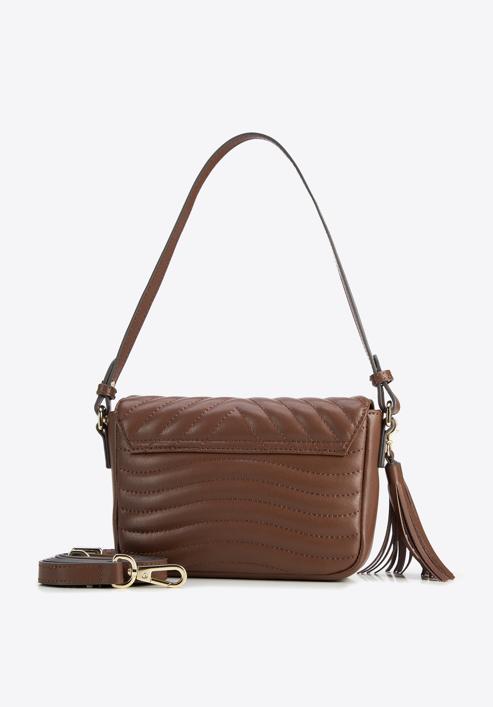 Leather quilted flap bag with tassel detail, brown, 95-4E-620-1, Photo 2